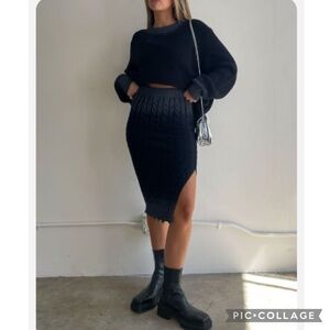 RUMORED Lonely Hearts Ombre Knit 2 Piece Sweater Skirt Set in Black
